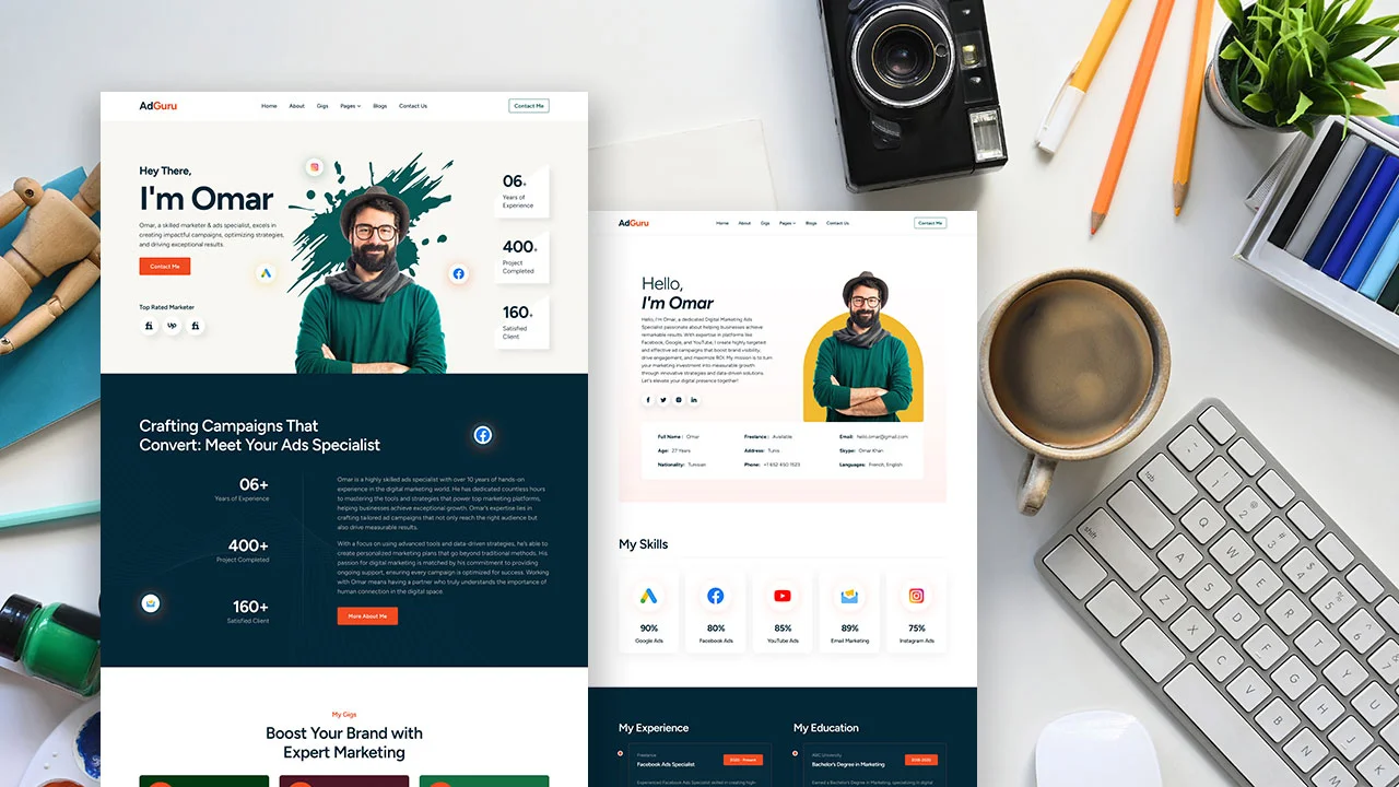 AdGuru – Digital Marketer & Freelancer Portfolio Elementor Template Kit