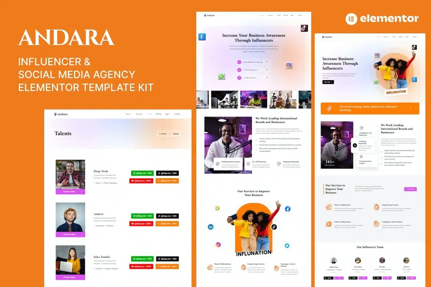 Andara Influencer & Social Media Agency Template Elementor