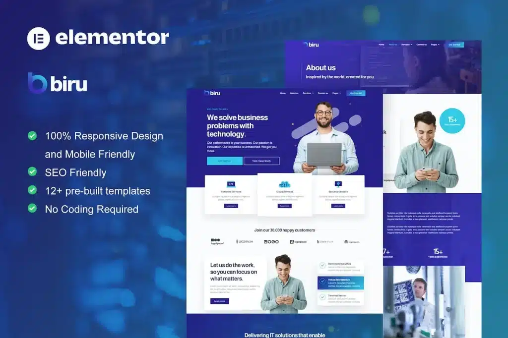 Biru It Services Elementor Pro Full Site Template Kit