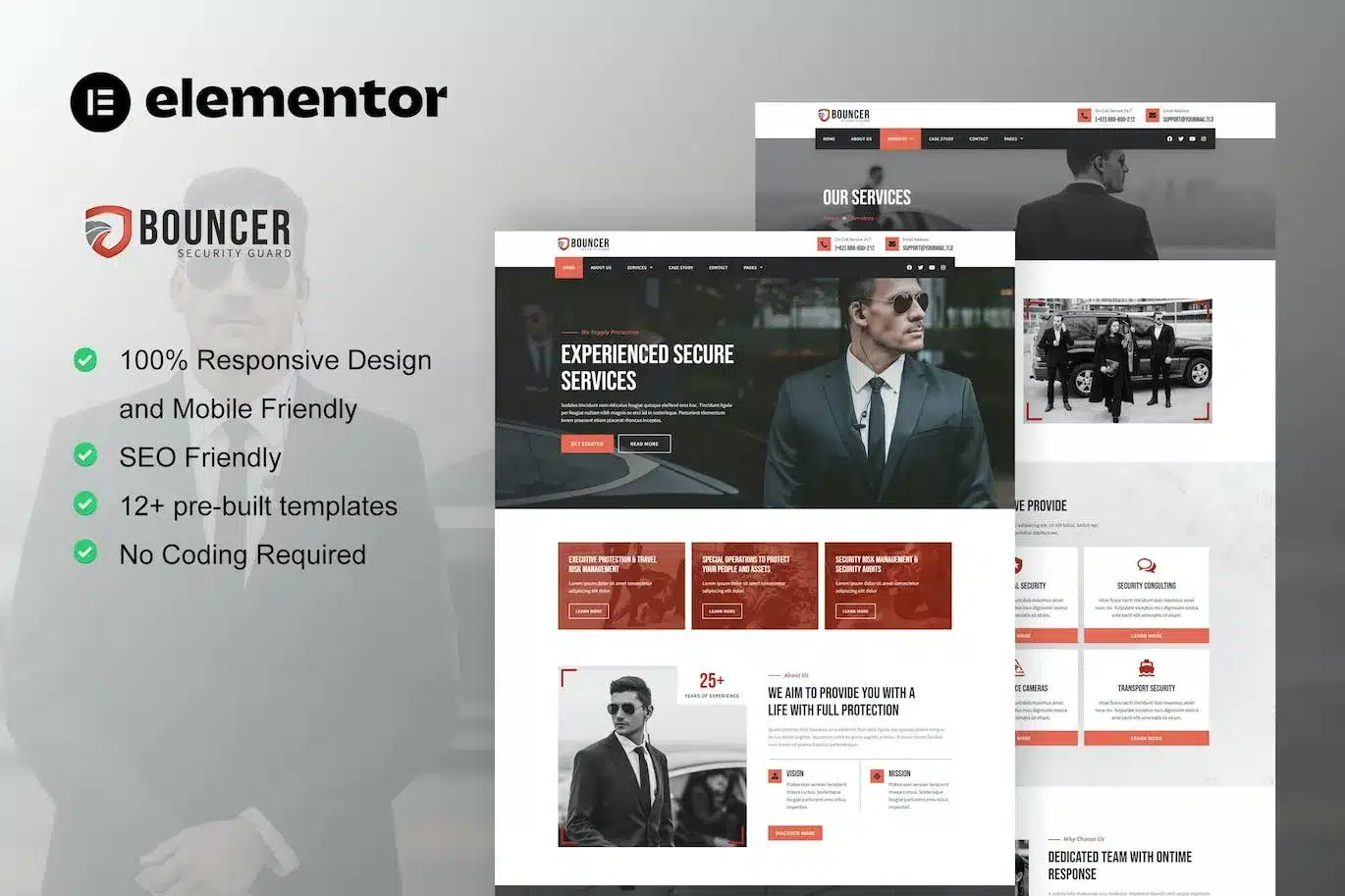 Bouncer Bodyguard & Security Agency Elementor Template Kit