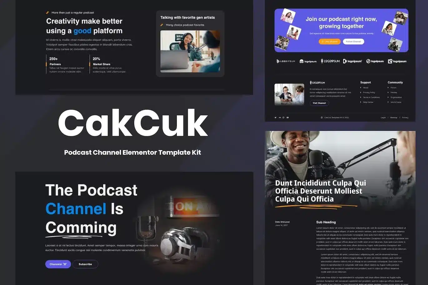 Cakcuk Podcast Channel Elementor Template Kit