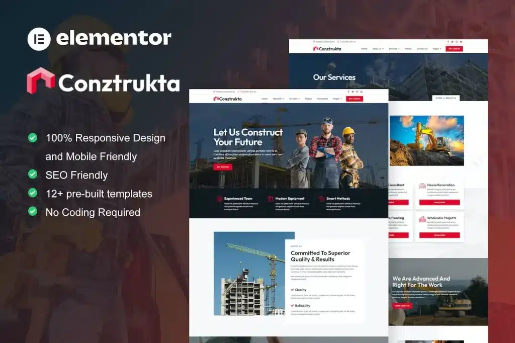 Conztrukta Construction Service Elementor Template Kit