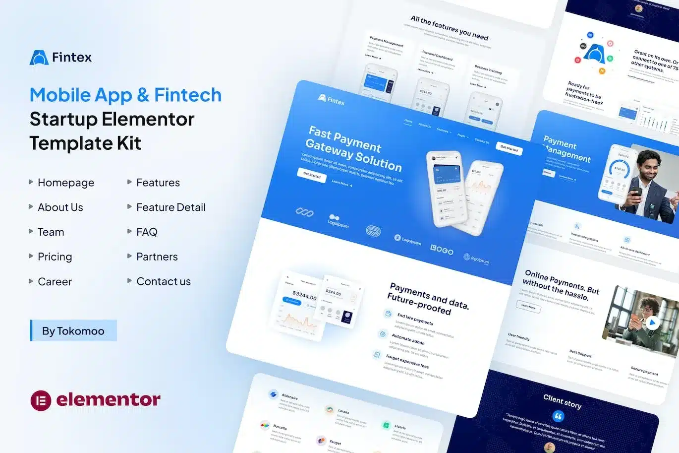 Fintex Mobile App & Fintech Startup Elementor Template Kit