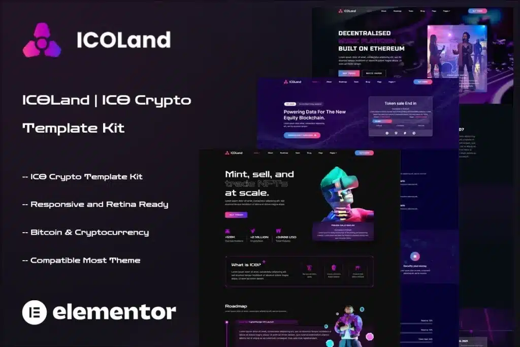 Icoland Nft Cryptocurrency Elementor Template Kit