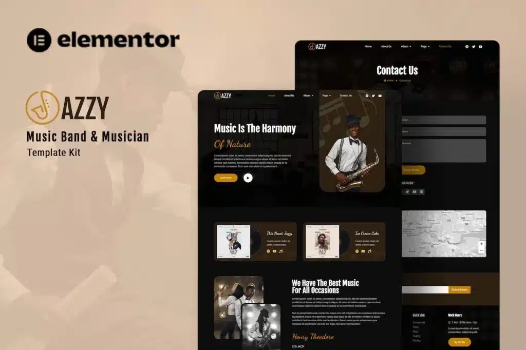 Jazzy Music Band & Musician Elementor Template Kit