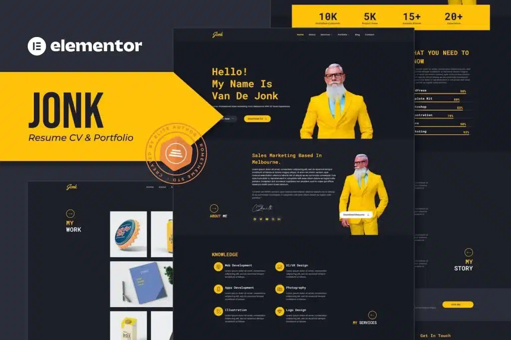 Jonk Resume Cv & Portfolio Elementor Template Kit