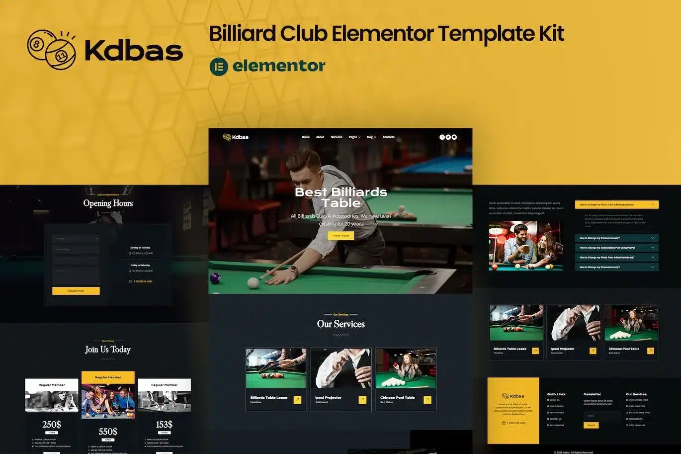 Kdbas Billiard Club Elementor Template Kit