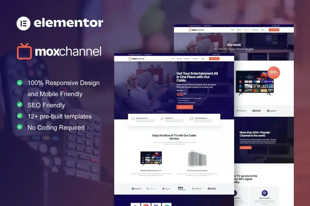 Moxchannel Tv Channel Service Elementor Template Kit