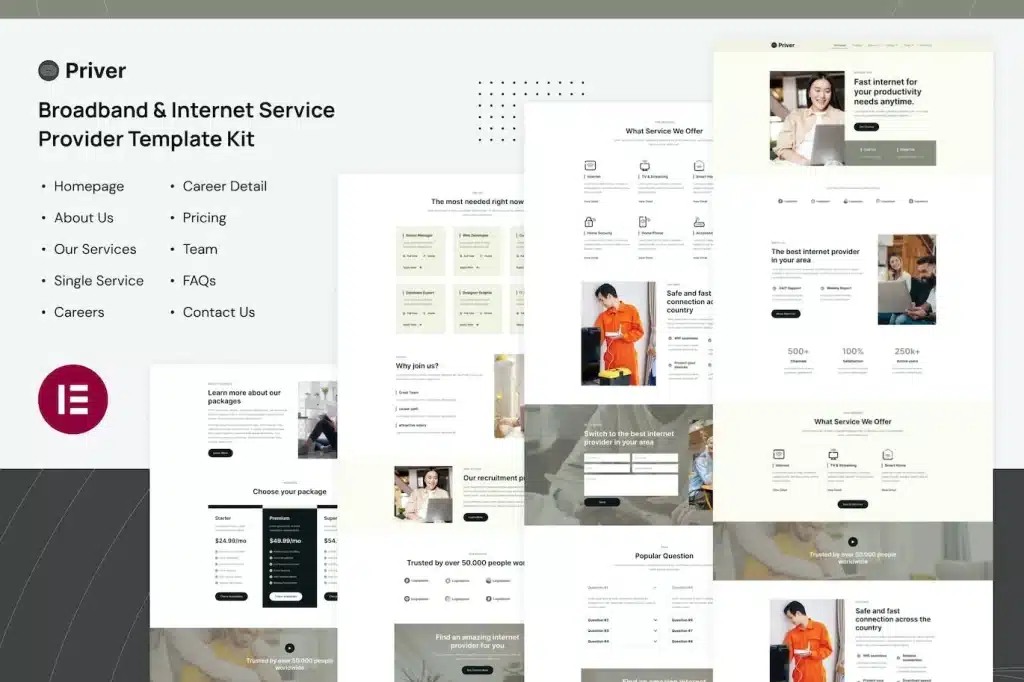 Priver Broadband & Internet Service Provider Elementor Pro Template Kit