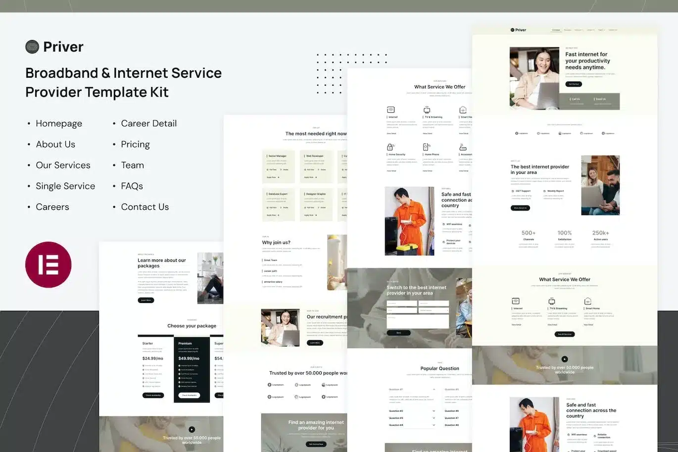 Priver Broadband & Internet Service Provider Elementor Pro Template Kit