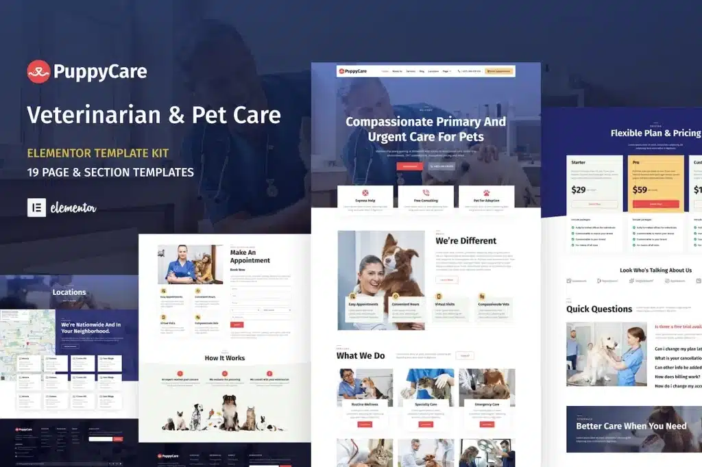 Puppycare Vetenarian & Pet Care Wordpress Elementor Template Kit