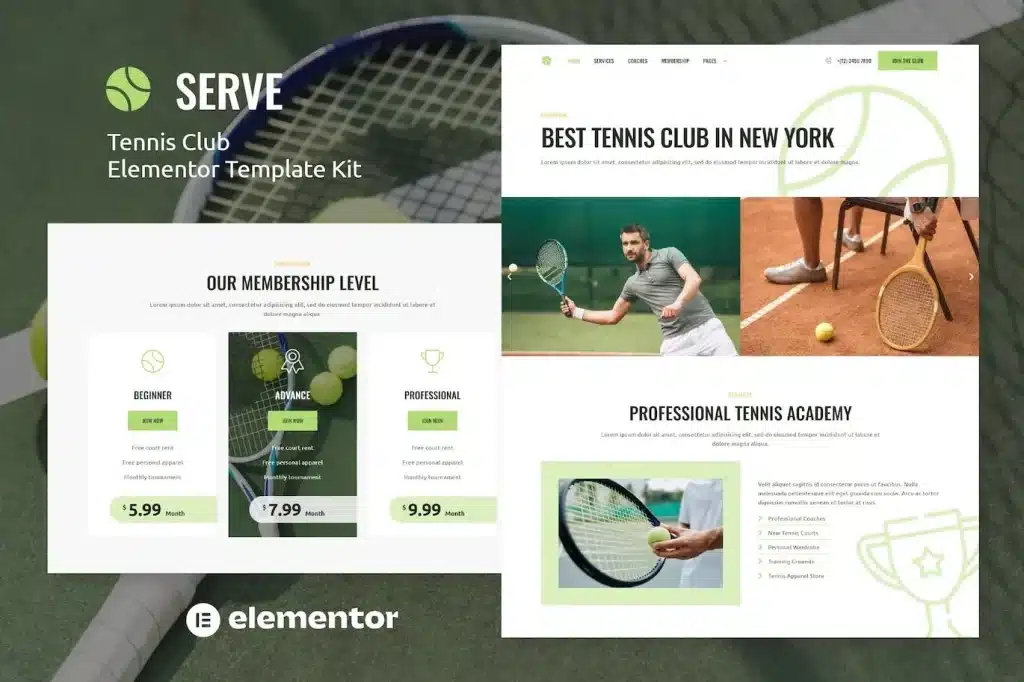 Serve Tennis School & Sport Club Elementor Template Kit