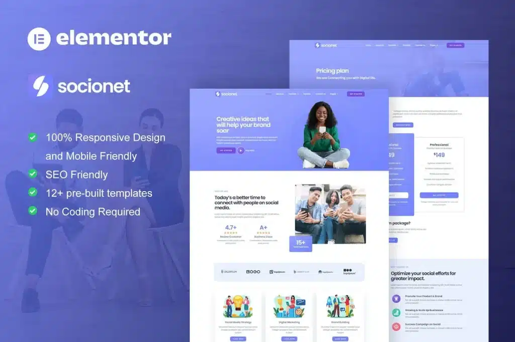 Socionet Social Media Marketing Agency Elementor Template Kit