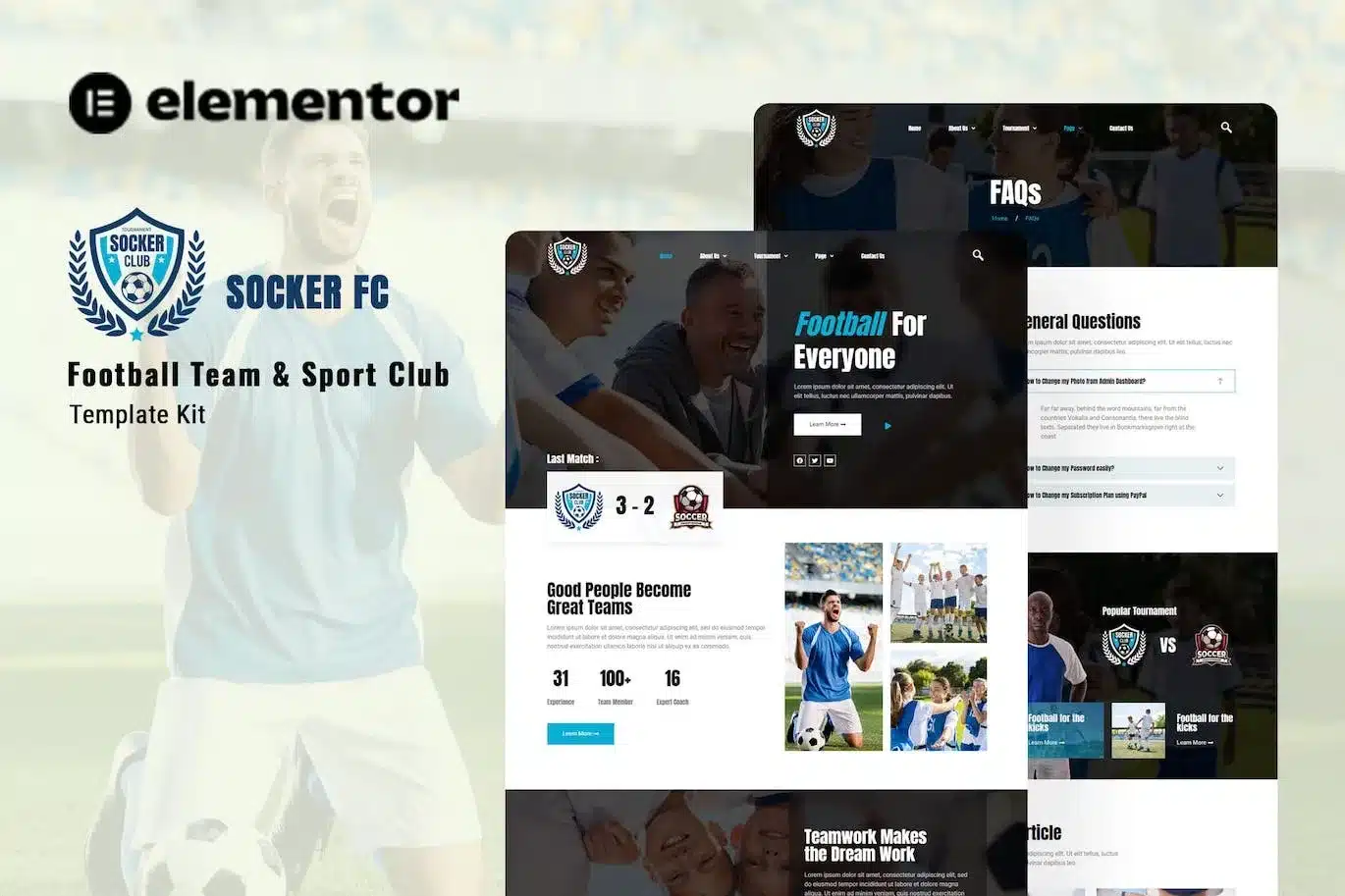 Socker Football Team & Sports Club Elementor Template Kit