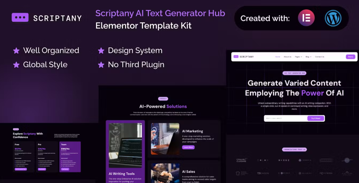 Scriptany – AI Text Generator Hub Elementor Pro Template