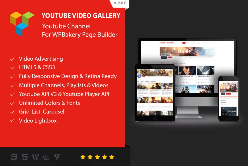 Youtube Video Gallery - Youtube Channel For WPBakery Page Builder With Video Advertising