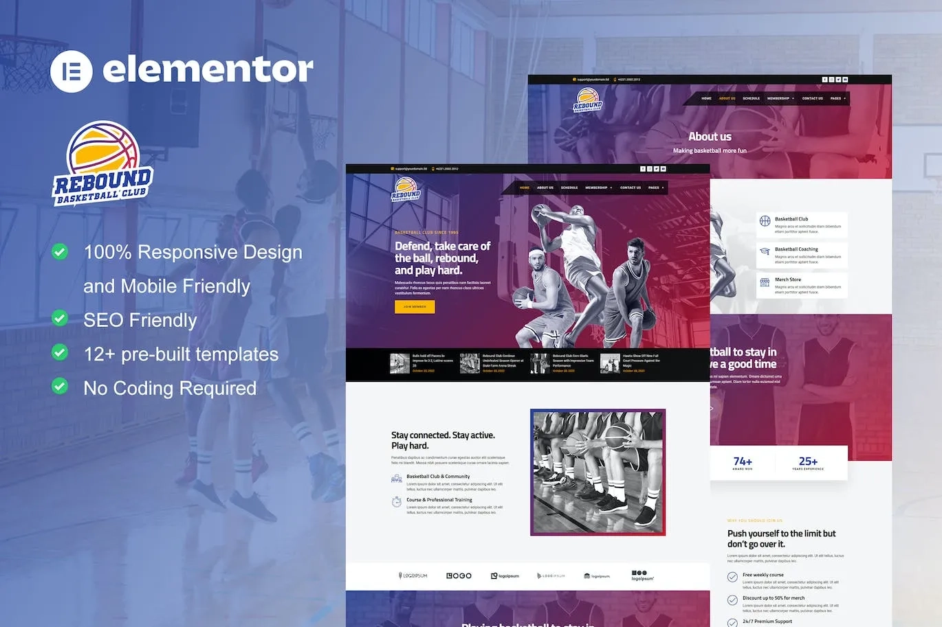 Rebound – Basketball Team & Sport Club Elementor Template