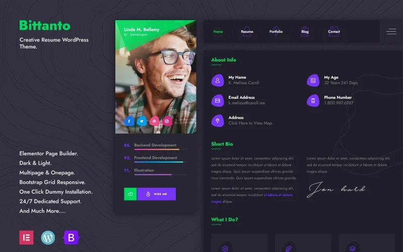 Bittanto – Creative Resume WordPress Theme