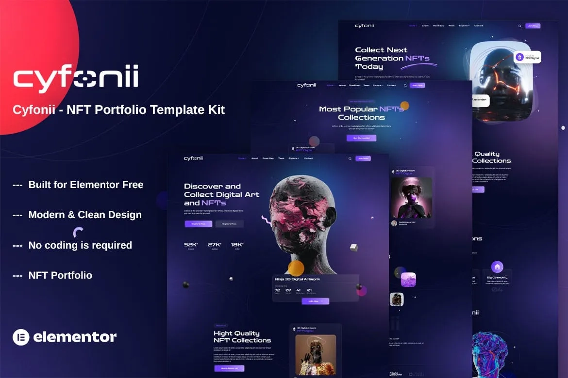 Cyfonii – NFT Digital Asset Agency Portfolio Elementor Template