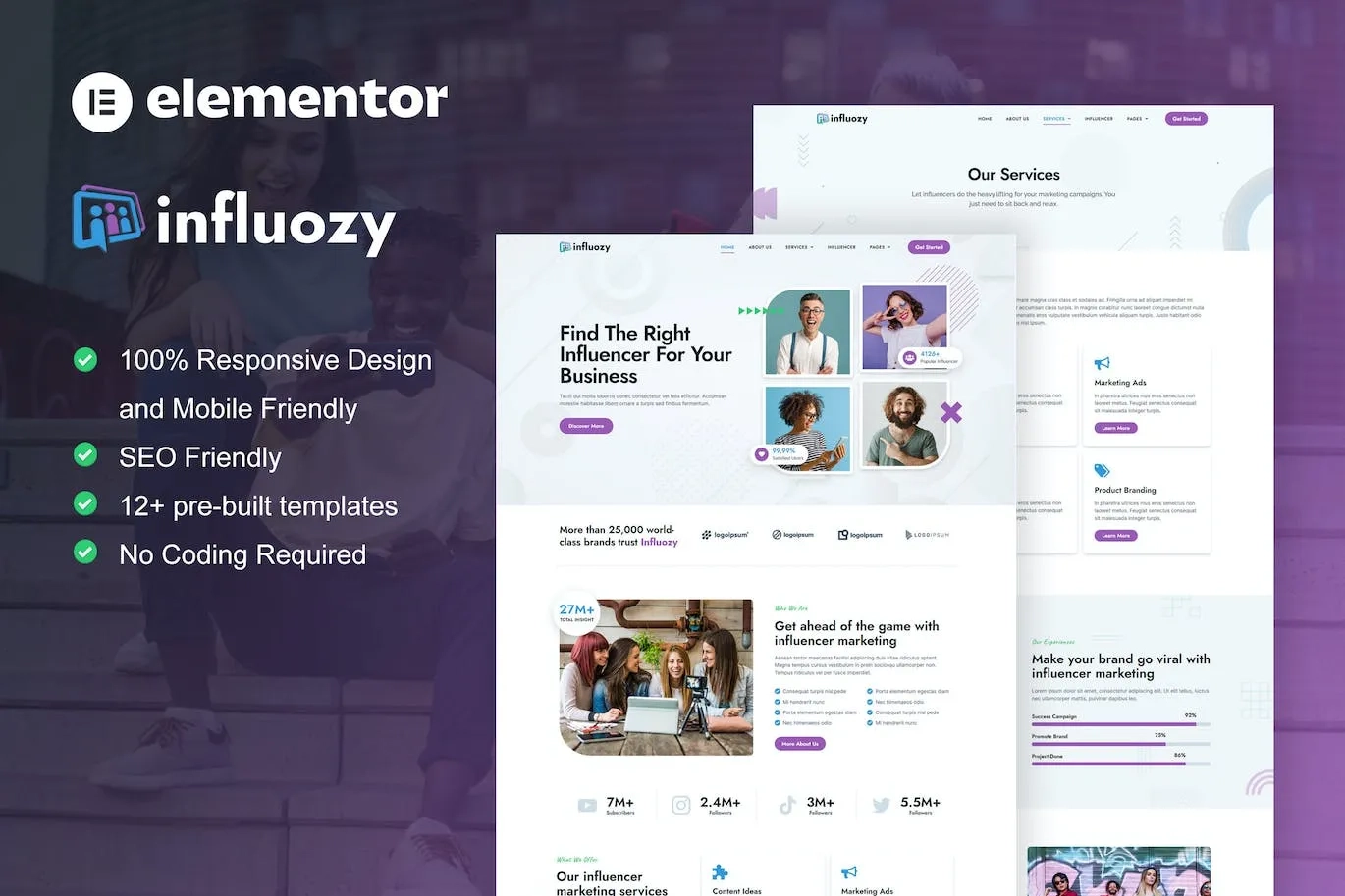 Influozy – Influencer Marketing Agency Elementor Pro Template