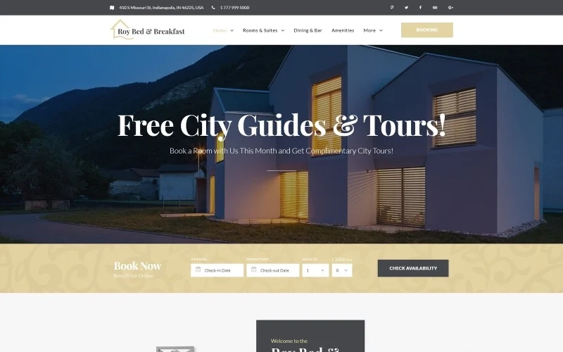 Roy Bed & Breakfast – Small Hotel WordPress Theme