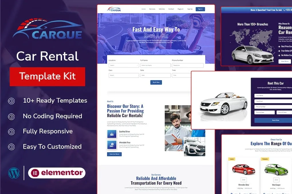 CarQue – Car Rental & Auto Services Elementor Template