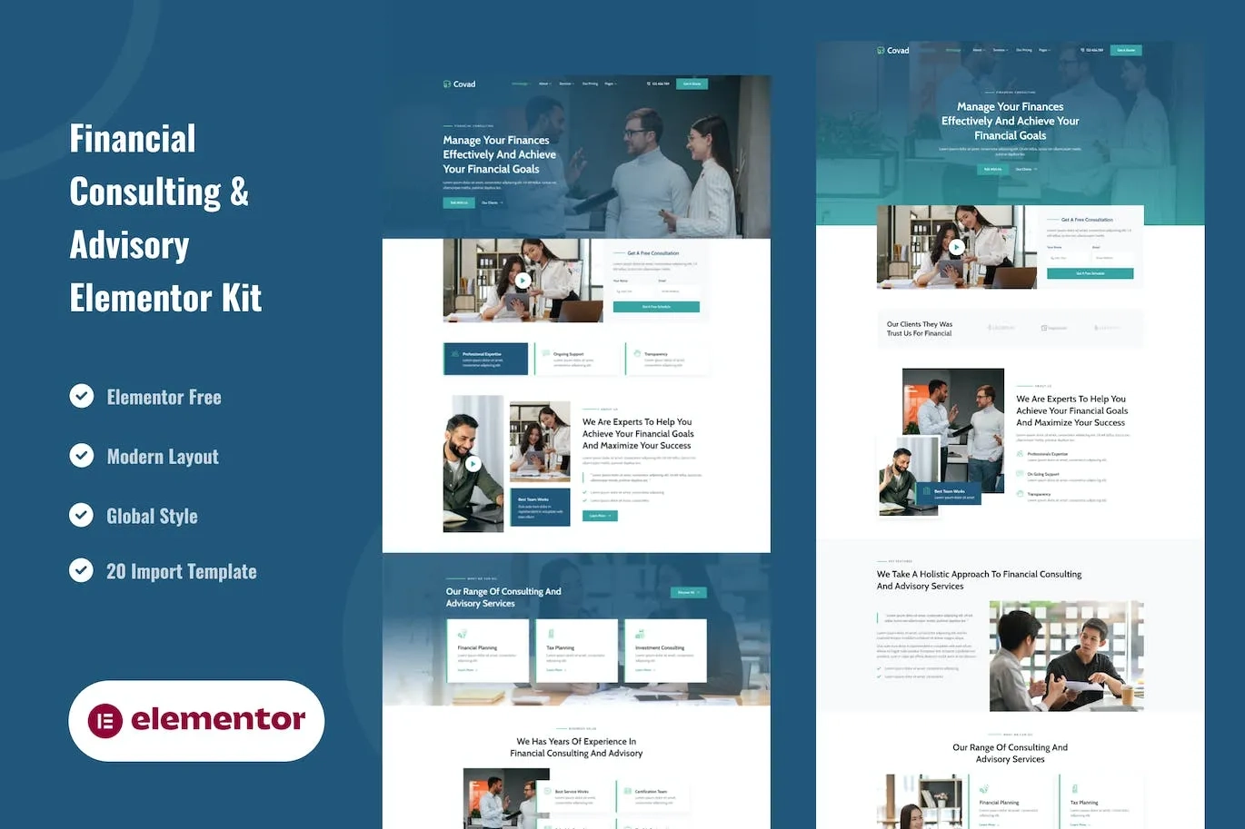 Covad – Financial Consulting & Advisory Services Elementor Template
