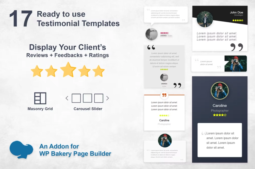 Testimonials (Slider + Grid) for WPBakery Page Builder