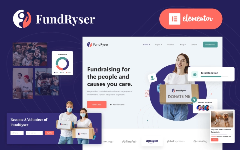 Fundryser – Charity Fundraising Donation Elementor WordPress Theme