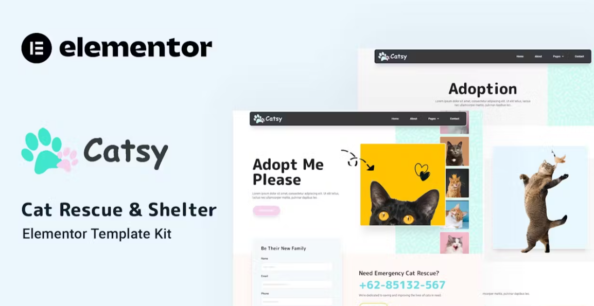 Catsy – Cat Rescue & Shelter Elementor Template