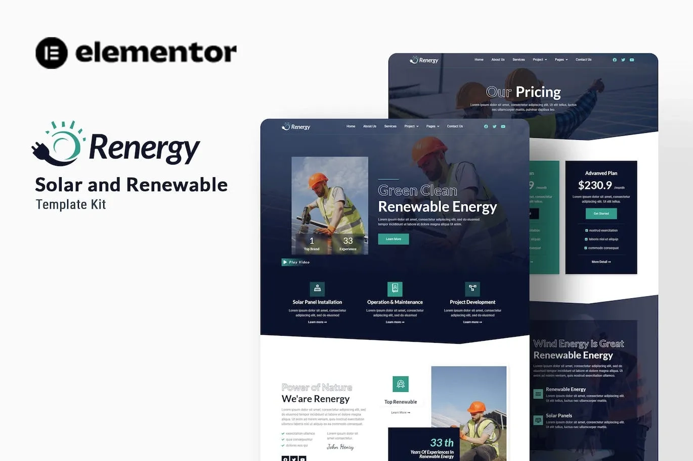 Renergy – Solar & Renewable Elementor Template