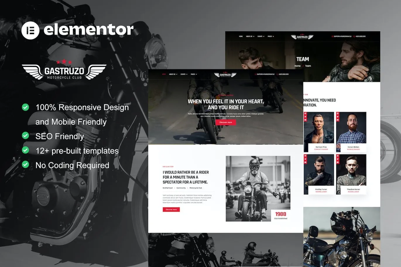 Gastruzo – Motorcycle Club Elementor Template