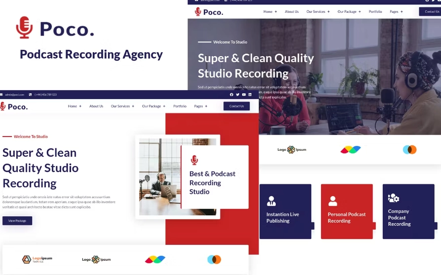 Poco – Podcast Recording Studio Services Elementor Template