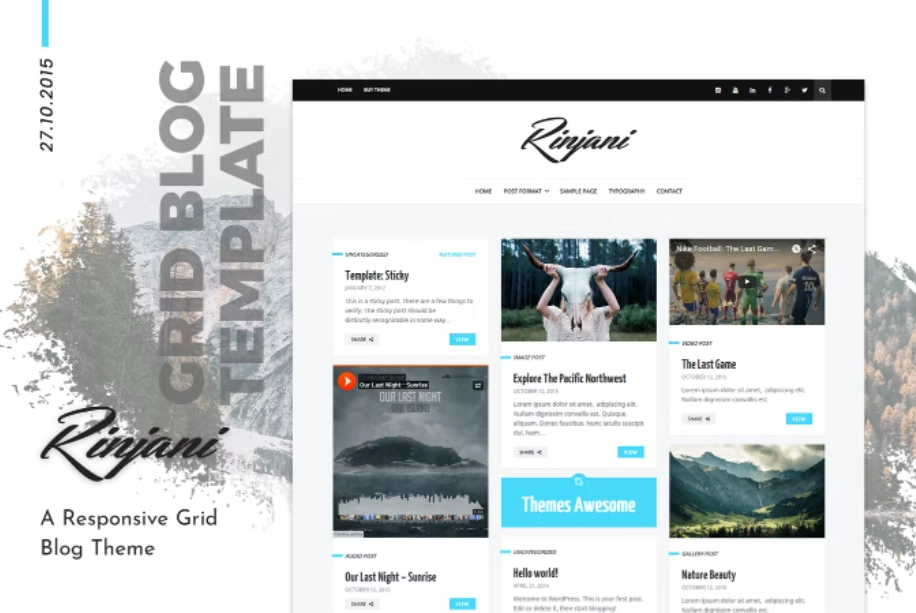 Personal Grid Blog WordPress Theme – Rinjani