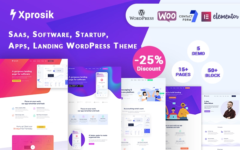 Xprosik – Saas Software App Startup Landing WordPress Elementor Theme WordPress Theme