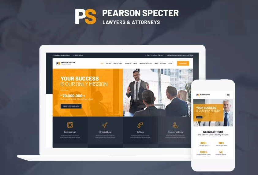Pearson Specter – Stylish Lawyer & Legal Advisor WordPress Theme
