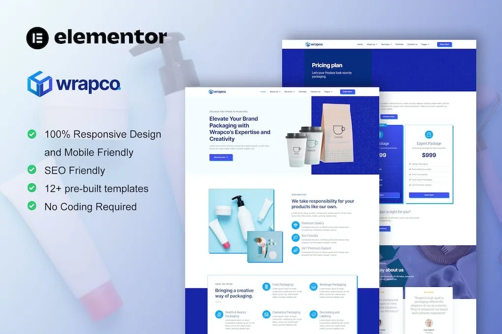 WrapCo – Packaging Company Elementor Template