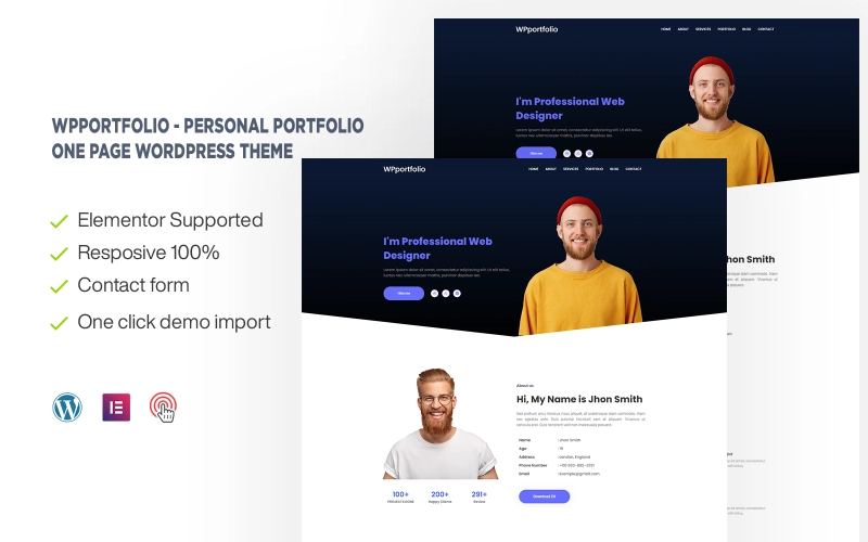 WPportfolio – Personal Portfolio One page WordPress Theme
