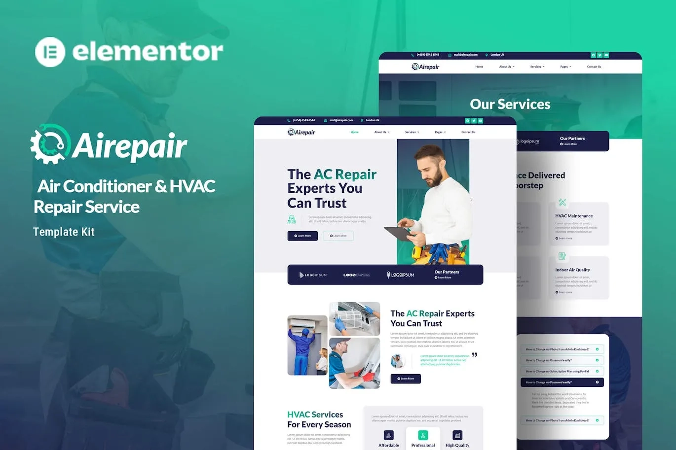 Airepair – Air Conditioner Repair Service Elementor Template