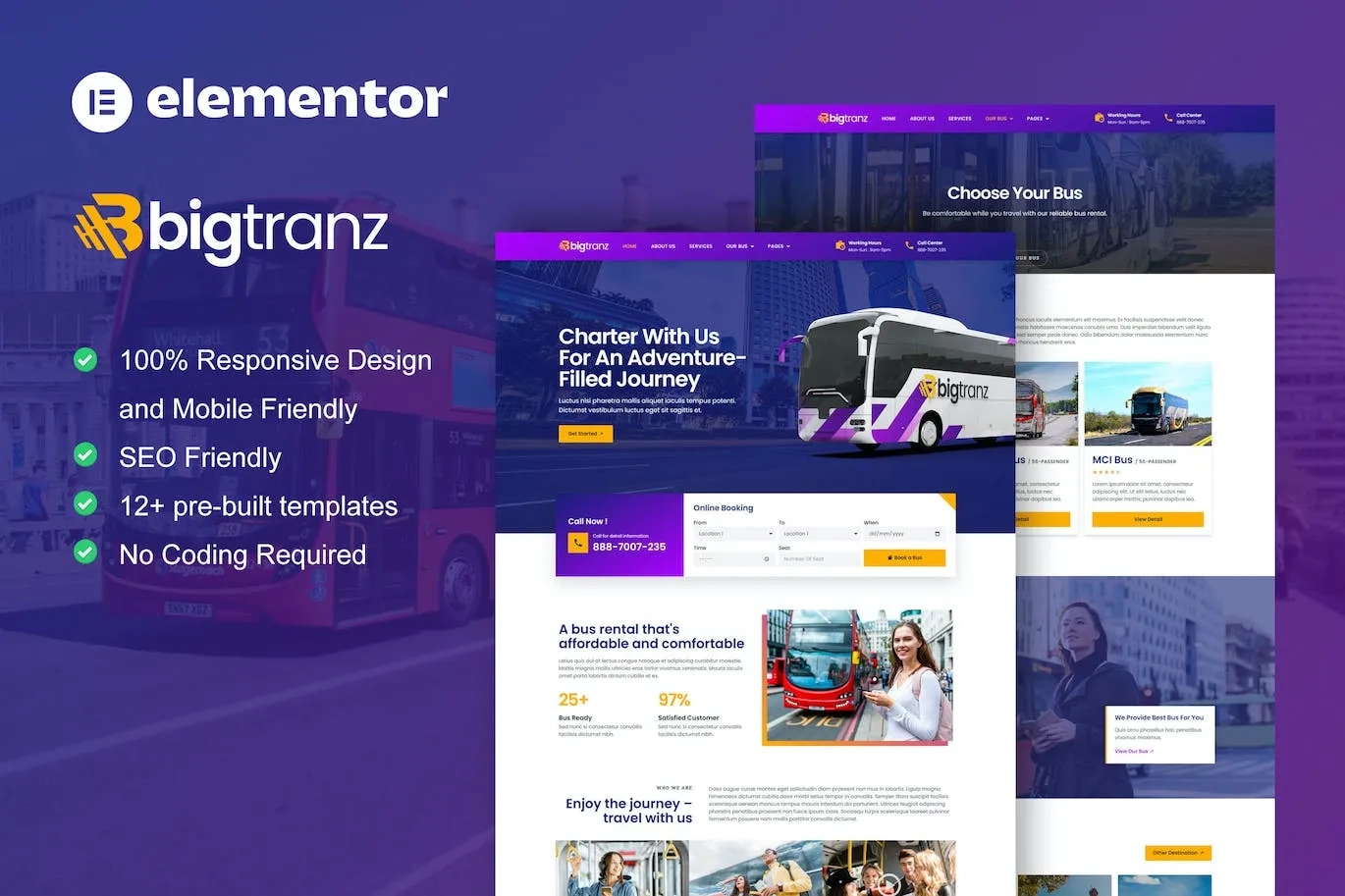 BigTranz – Bus Charter Service & Rental Elementor Template