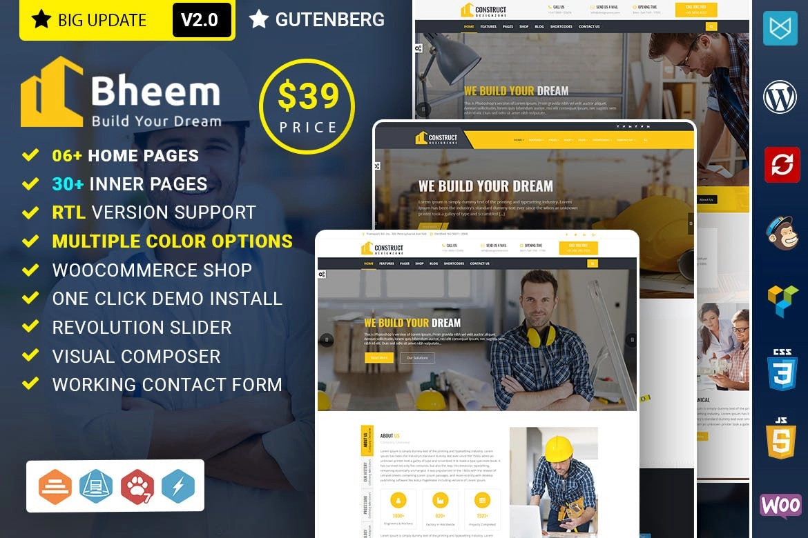 Bheem : Construction Industry Agency WordPress Theme with RTL Ready