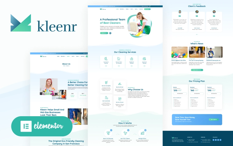 Kleenr – Cleaning Service Company Elementor WordPress Woocommerce Theme WordPress Theme