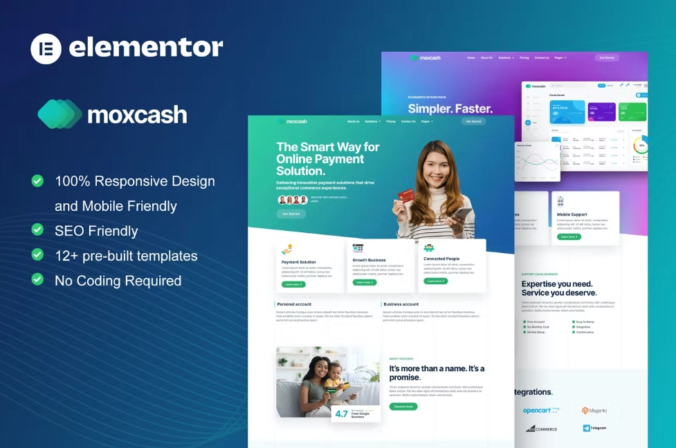 MoxCash – Online Payment Gateway Elementor Pro Template