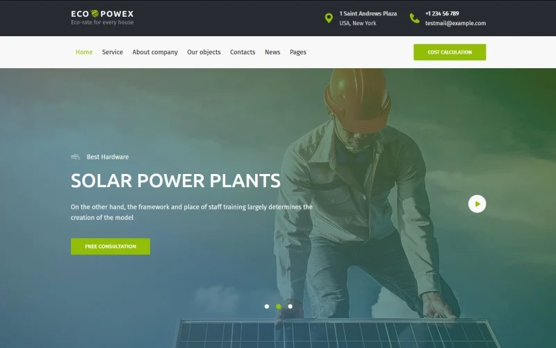 Ecopowex – solar panels and renewable energy plant WordPress Theme
