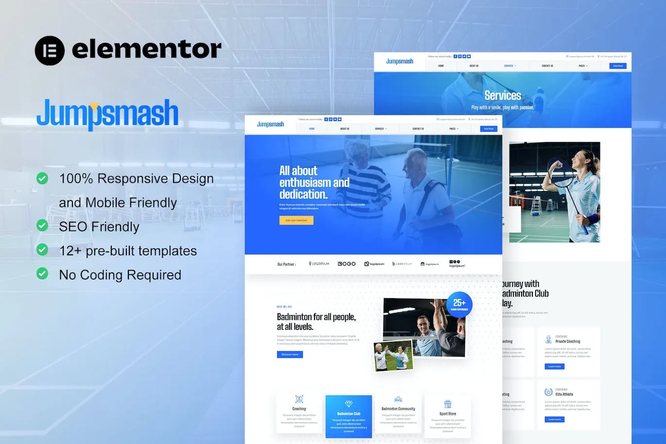 JumpSmash – Badminton Club & Sport Community Elementor Template