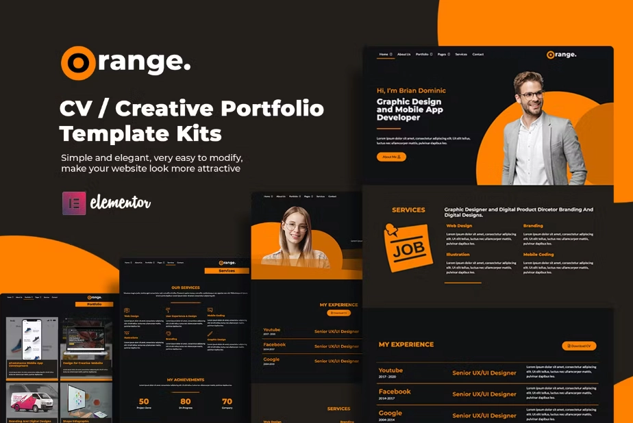 Orange CV/Creative Portfolio Elementor Template