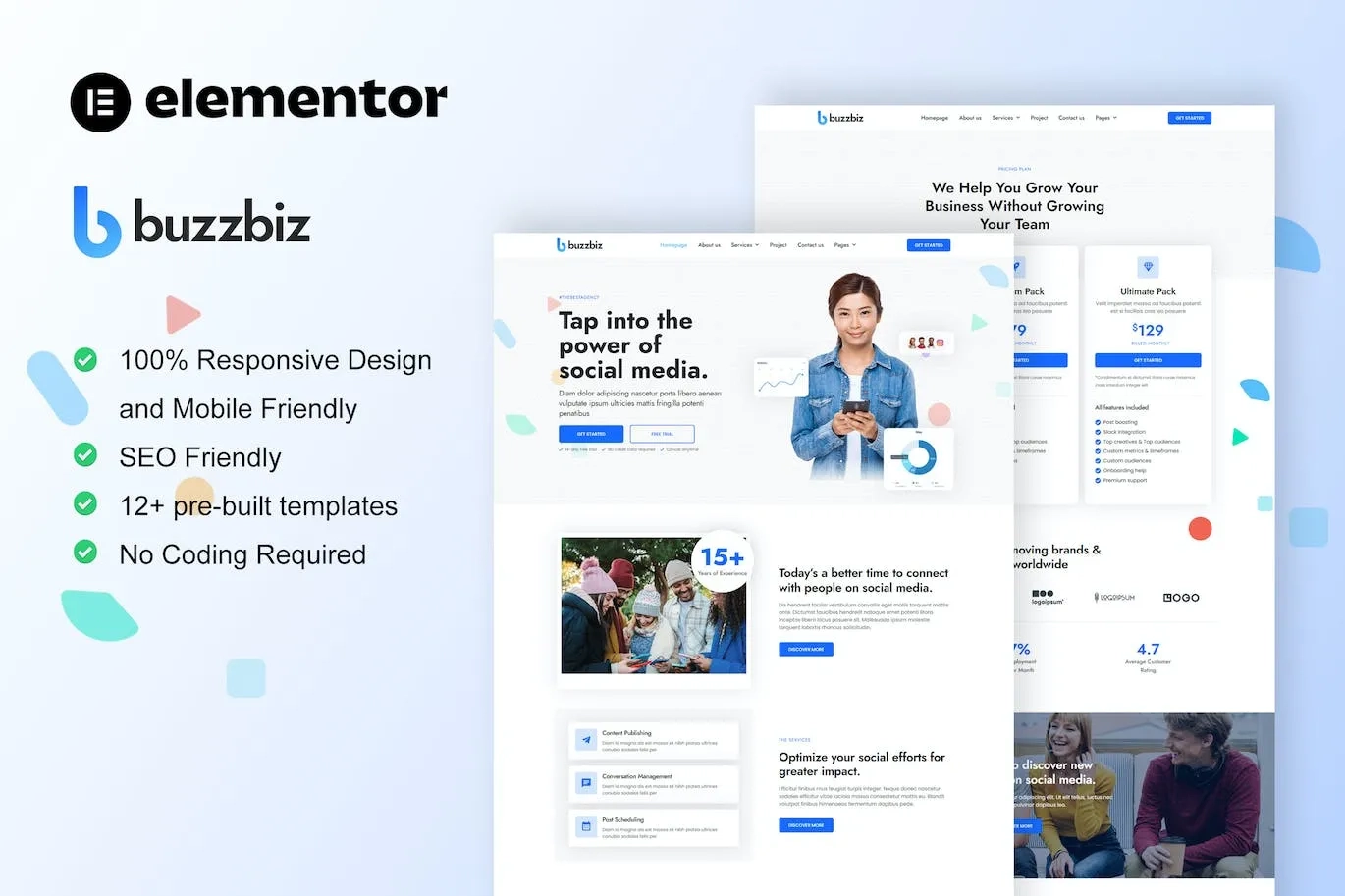 BuzzBiz – Social Media Marketing Agency Elementor Pro Template