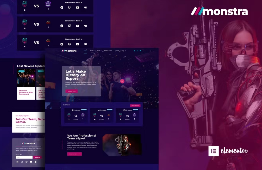 Monstra – Esports & Gaming Elementor Template