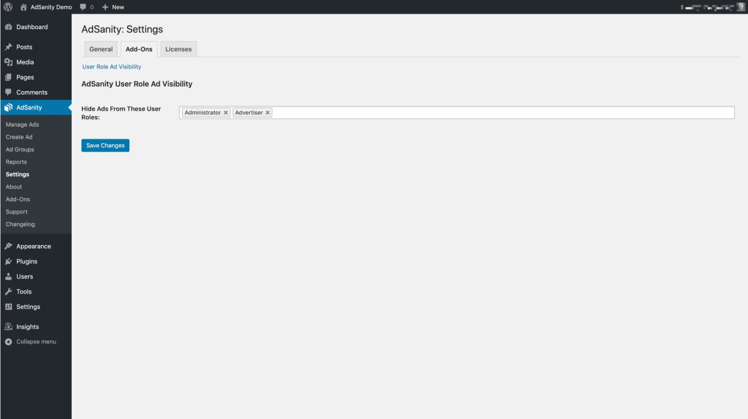 AdSanity - User Role Ad Visibility