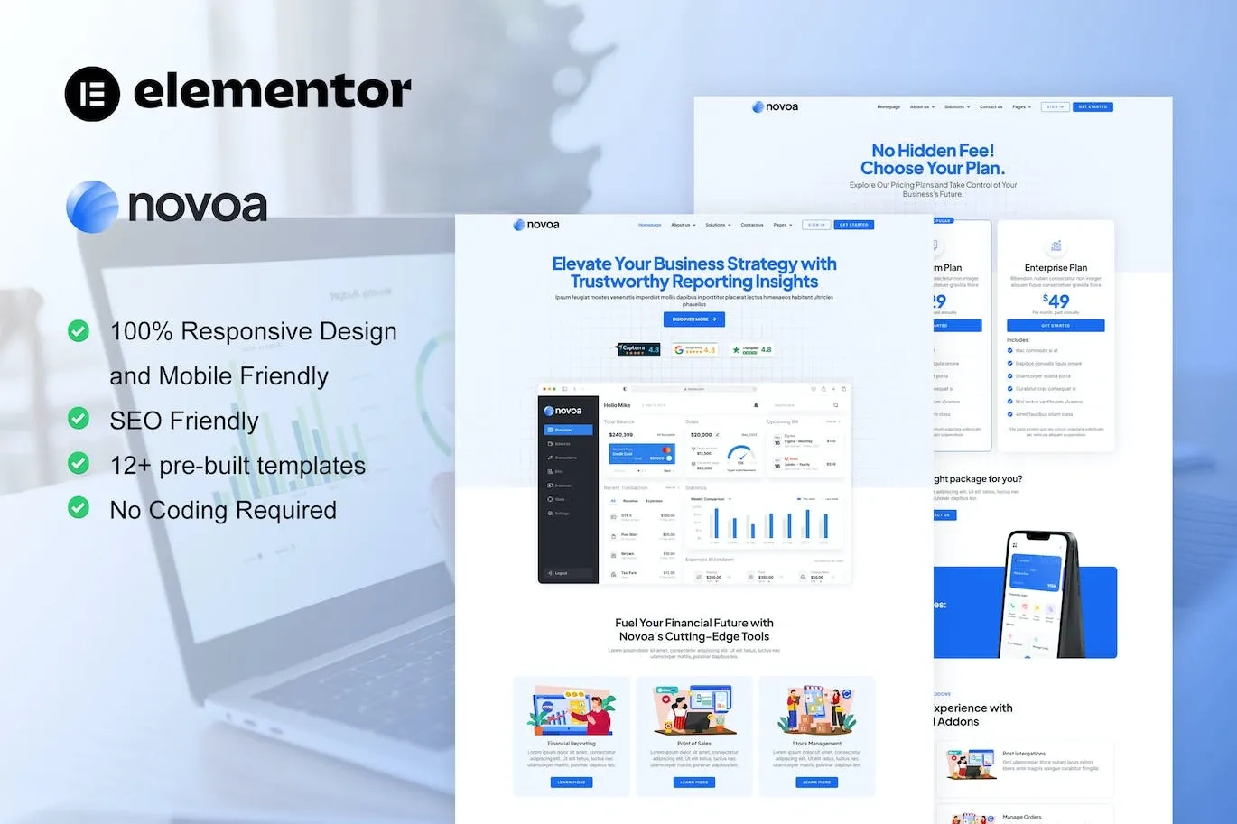 Novoa – Saas & Finance Software Service Elementor Template
